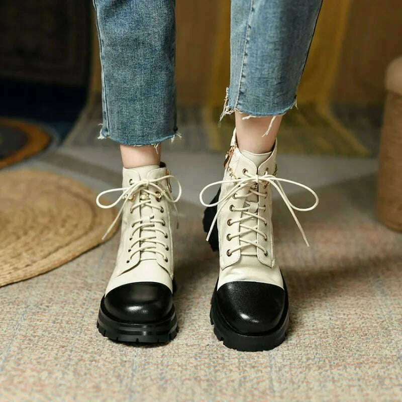 Ochanmeb 2022 Winter New Natural Genuine Cow Leather Boots for Women Luxury Brand Chain Pearl Quilted Boots Mixed Color Shoes 40 - KIMLUD