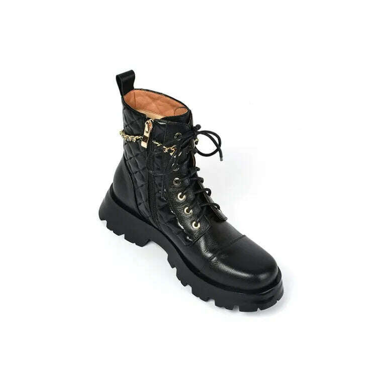 Ochanmeb 2022 Winter New Natural Genuine Cow Leather Boots for Women Luxury Brand Chain Pearl Quilted Boots Mixed Color Shoes 40 - KIMLUD