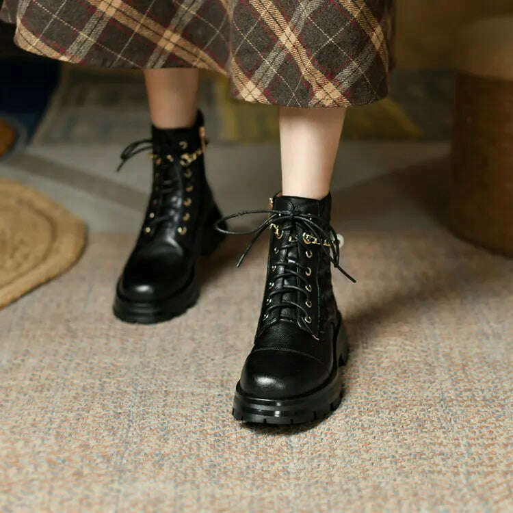Ochanmeb 2022 Winter New Natural Genuine Cow Leather Boots for Women Luxury Brand Chain Pearl Quilted Boots Mixed Color Shoes 40 - KIMLUD