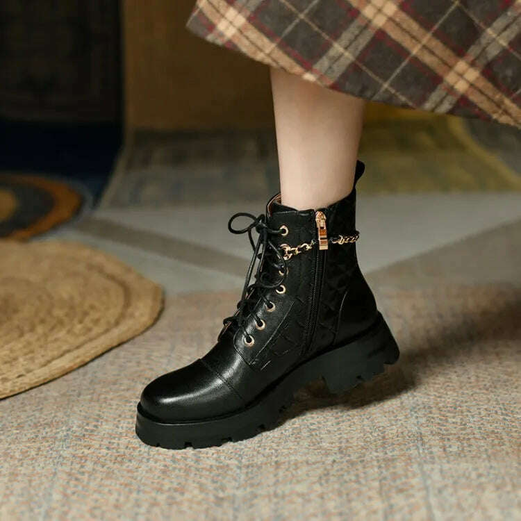 Ochanmeb 2022 Winter New Natural Genuine Cow Leather Boots for Women Luxury Brand Chain Pearl Quilted Boots Mixed Color Shoes 40 - KIMLUD