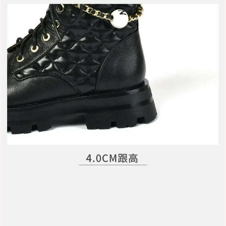 Ochanmeb 2022 Winter New Natural Genuine Cow Leather Boots for Women Luxury Brand Chain Pearl Quilted Boots Mixed Color Shoes 40 - KIMLUD