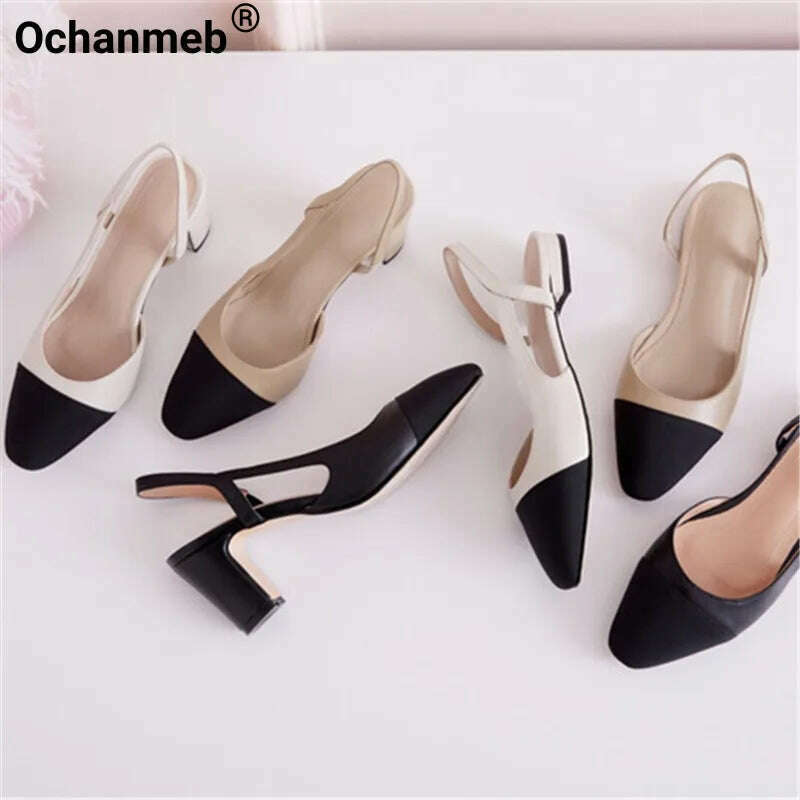 33-43 Women Real Leather Shoes Luxury Brand Designer Mix-color Slingback High Heeled Pumps Ladies Spring Summer Sandals - KIMLUD