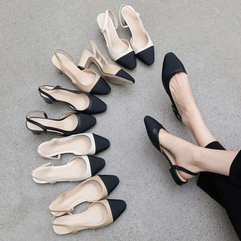 33-43 Women Real Leather Shoes Luxury Brand Designer Mix-color Slingback High Heeled Pumps Ladies Spring Summer Sandals - KIMLUD