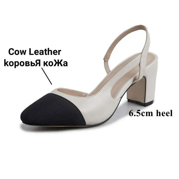 33-43 Women Real Leather Shoes Luxury Brand Designer Mix-color Slingback High Heeled Pumps Ladies Spring Summer Sandals - KIMLUD
