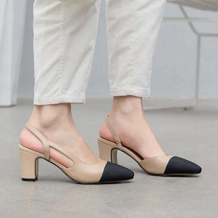 33-43 Women Real Leather Shoes Luxury Brand Designer Mix-color Slingback High Heeled Pumps Ladies Spring Summer Sandals - KIMLUD