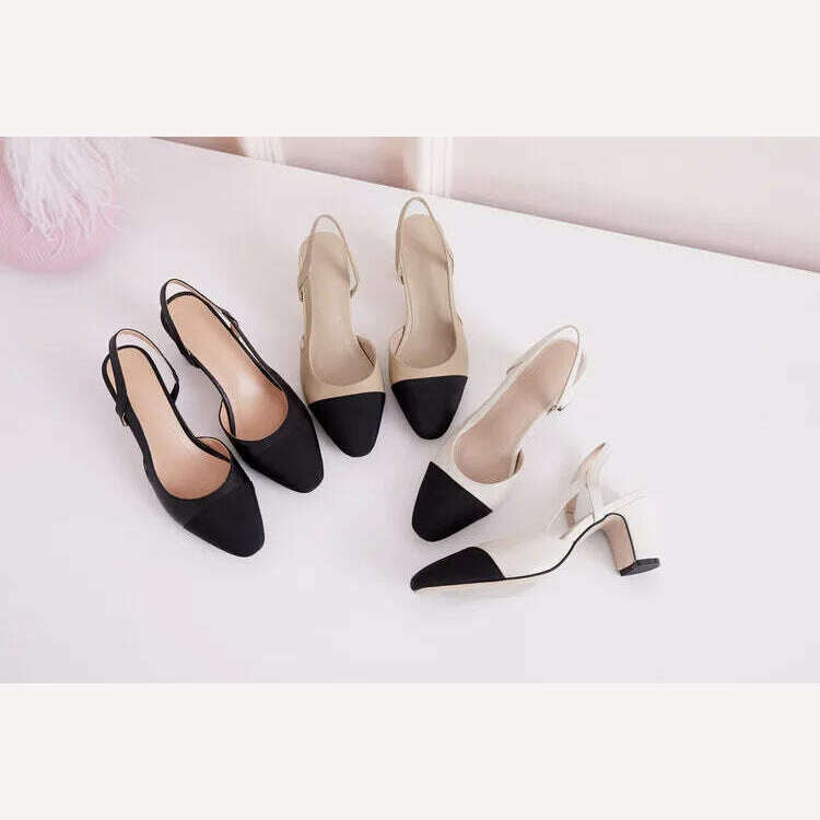 33-43 Women Real Leather Shoes Luxury Brand Designer Mix-color Slingback High Heeled Pumps Ladies Spring Summer Sandals - KIMLUD