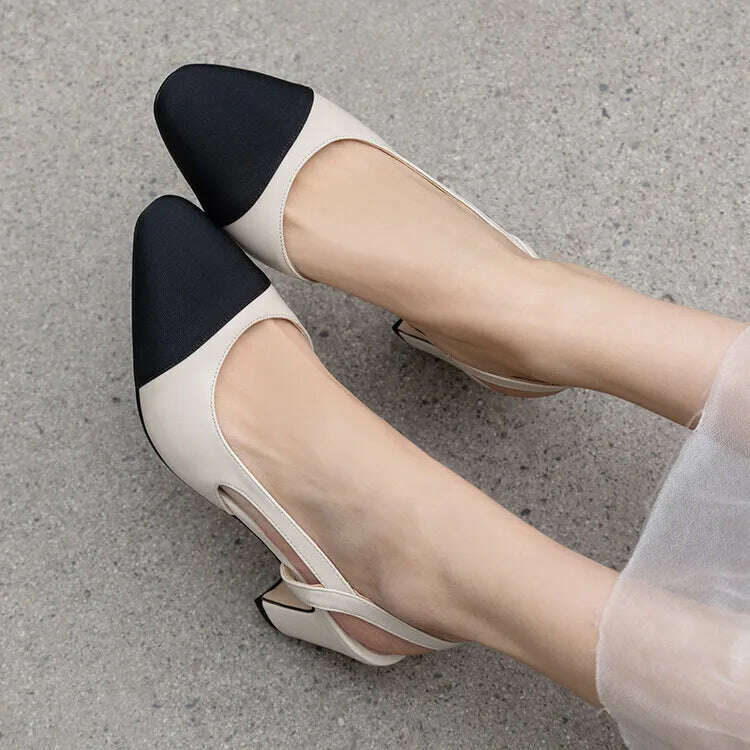33-43 Women Real Leather Shoes Luxury Brand Designer Mix-color Slingback High Heeled Pumps Ladies Spring Summer Sandals - KIMLUD