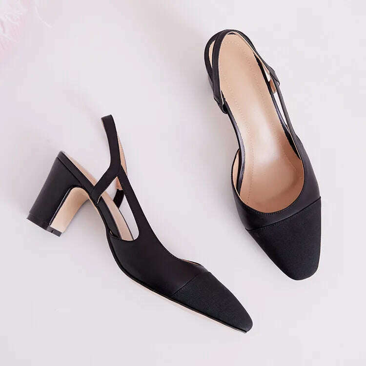 33-43 Women Real Leather Shoes Luxury Brand Designer Mix-color Slingback High Heeled Pumps Ladies Spring Summer Sandals - KIMLUD