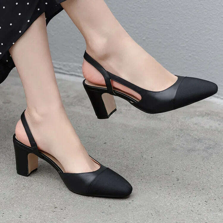 33-43 Women Real Leather Shoes Luxury Brand Designer Mix-color Slingback High Heeled Pumps Ladies Spring Summer Sandals - KIMLUD