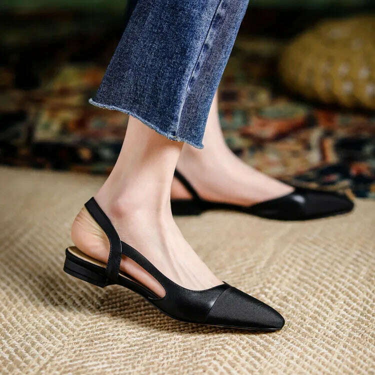 33-43 Women Real Leather Shoes Luxury Brand Designer Mix-color Slingback High Heeled Pumps Ladies Spring Summer Sandals - KIMLUD
