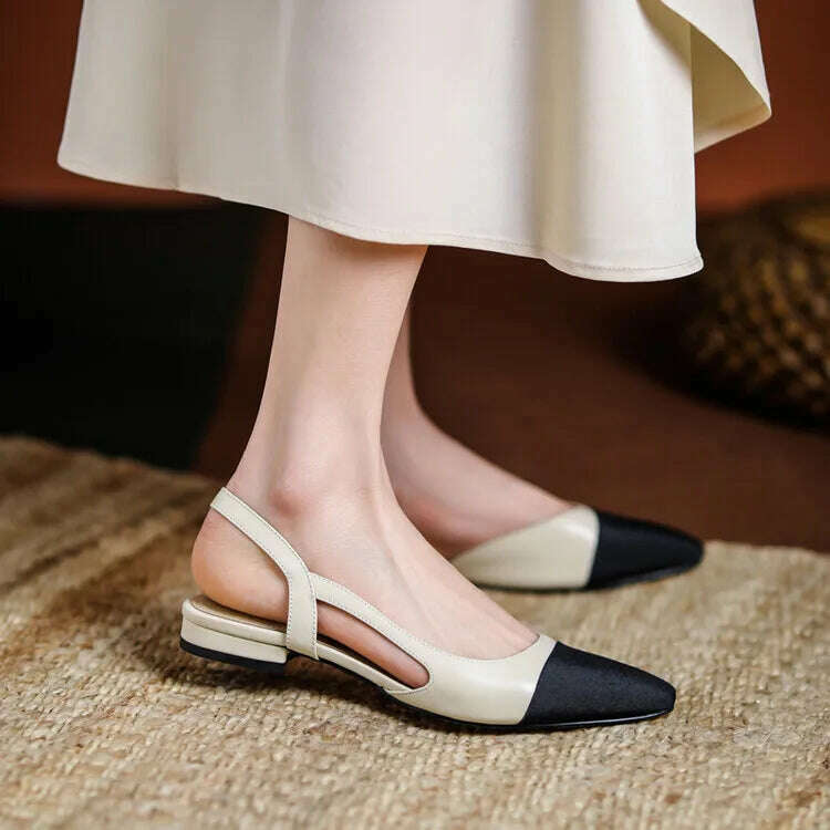 33-43 Women Real Leather Shoes Luxury Brand Designer Mix-color Slingback High Heeled Pumps Ladies Spring Summer Sandals - KIMLUD
