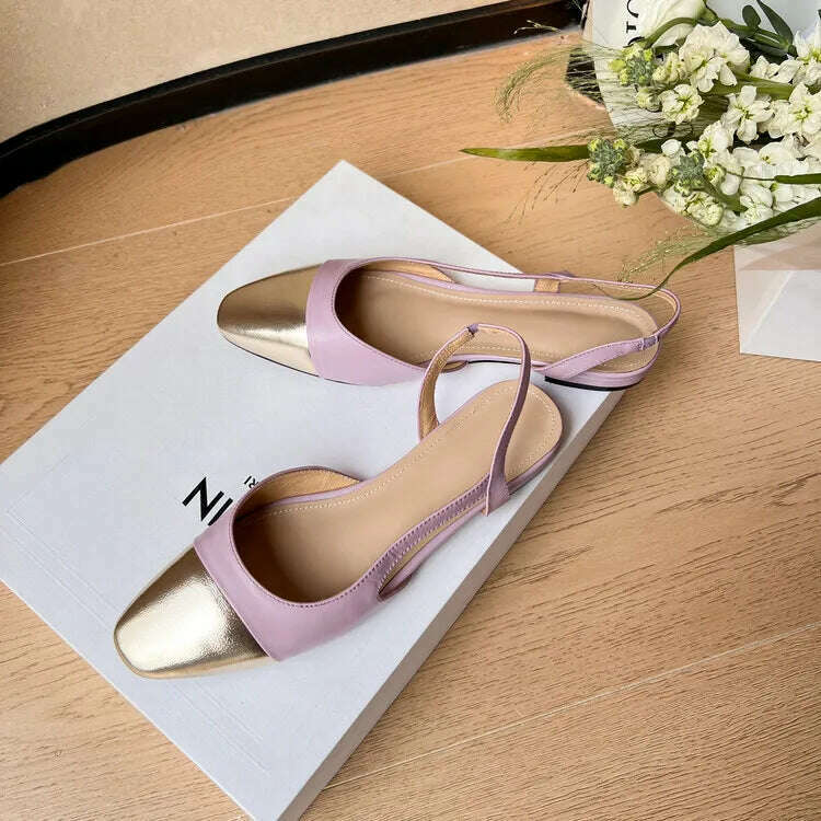33-43 Women Real Leather Shoes Luxury Brand Designer Mix-color Slingback High Heeled Pumps Ladies Spring Summer Sandals - KIMLUD
