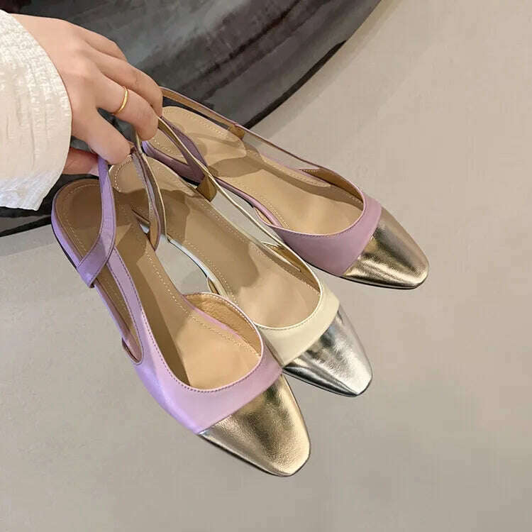 33-43 Women Real Leather Shoes Luxury Brand Designer Mix-color Slingback High Heeled Pumps Ladies Spring Summer Sandals - KIMLUD