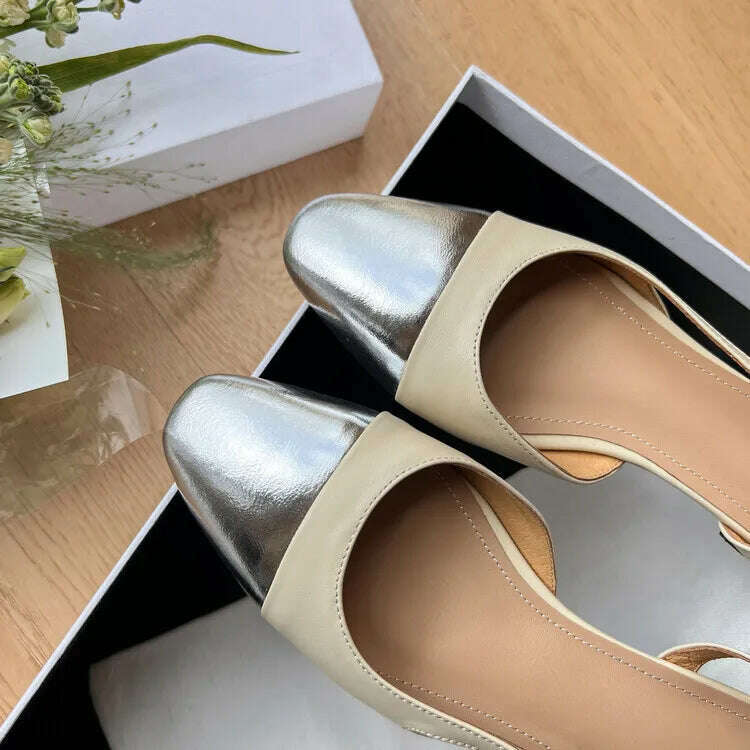 33-43 Women Real Leather Shoes Luxury Brand Designer Mix-color Slingback High Heeled Pumps Ladies Spring Summer Sandals - KIMLUD