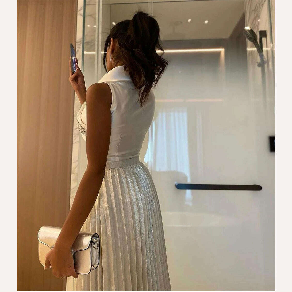 KIMLUD, Oisslec Prom Dresses Simple High A-Line Formal Evening Fold Satin Occasion Gown sage green evening gown платье выпускной, KIMLUD Womens Clothes