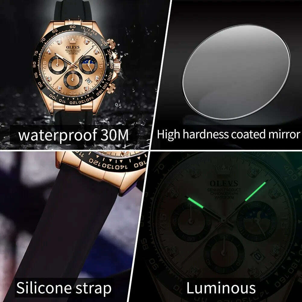 KIMLUD, OLEVS Luxury Men Watch Quartz Man Watches Waterproof Luminous Top Brand Watch for Men Date Chronograph Sport Wristwatch, KIMLUD Womens Clothes