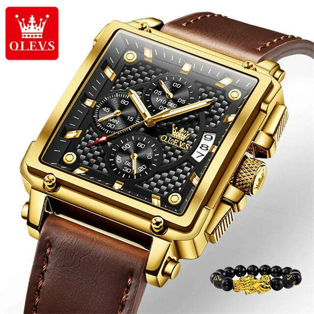 KIMLUD, OLEVS Original Watch for Men Top Brand Luxury Hollow Square Sport Watches Fashion Leather Strap Waterproof Quartz Wristwatch Hot, 9925 Brown Black / China, KIMLUD Womens Clothes