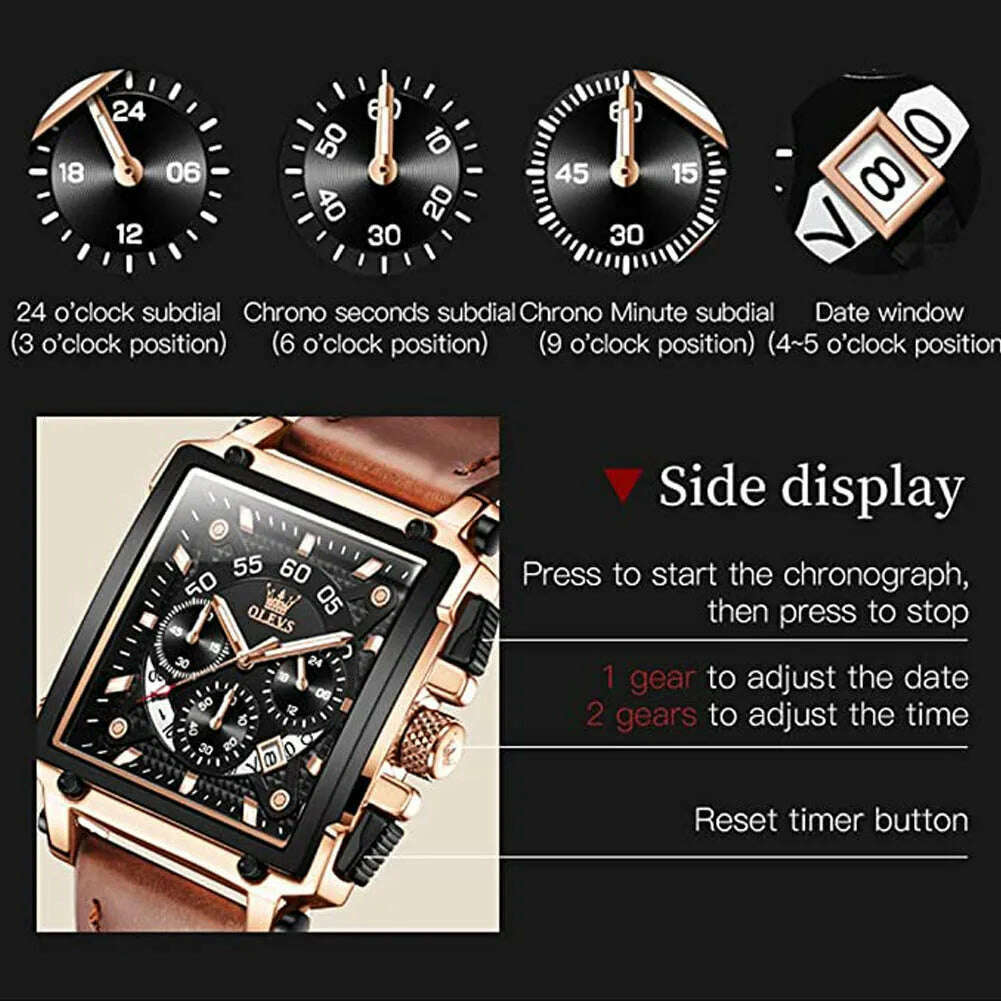 KIMLUD, OLEVS Original Watch for Men Top Brand Luxury Hollow Square Sport Watches Fashion Leather Strap Waterproof Quartz Wristwatch Hot, KIMLUD Womens Clothes