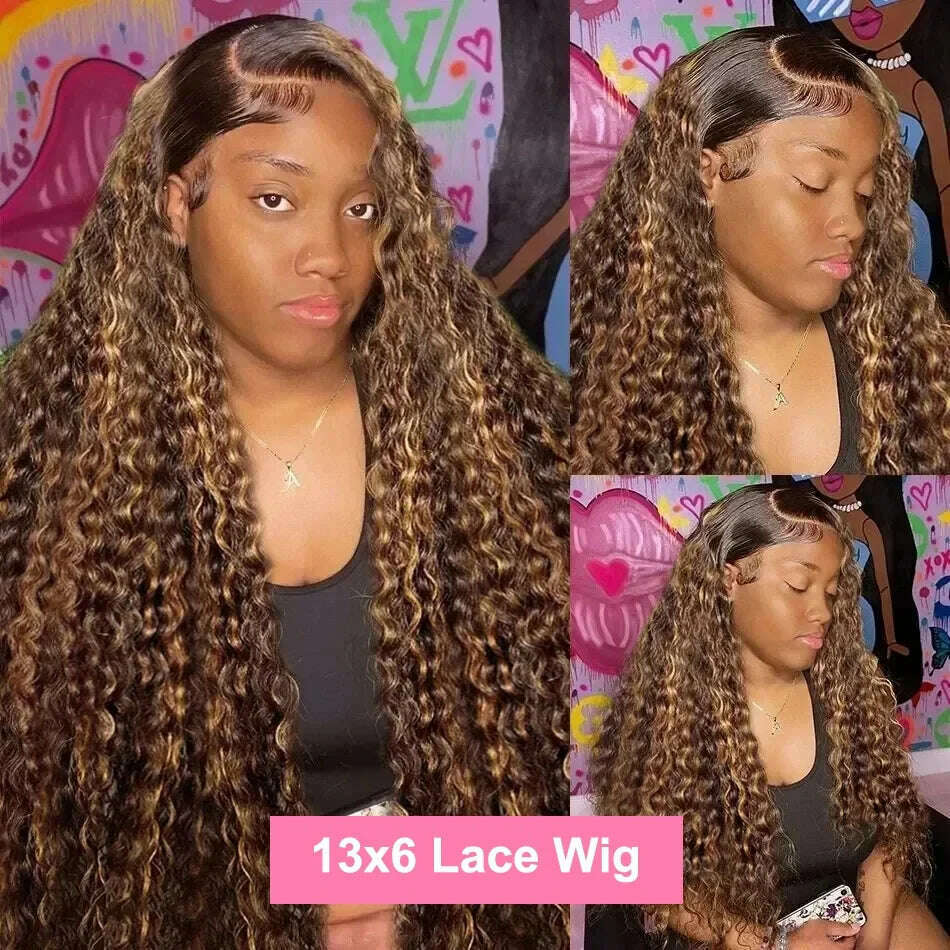 KIMLUD, Ombre Highlight Wig 100% Human Hair Curly Loose Deep Wave Lace Frontal Wig 4/27 Colored Brazilian 13x4 Lace Front Wigs For Women, KIMLUD Womens Clothes