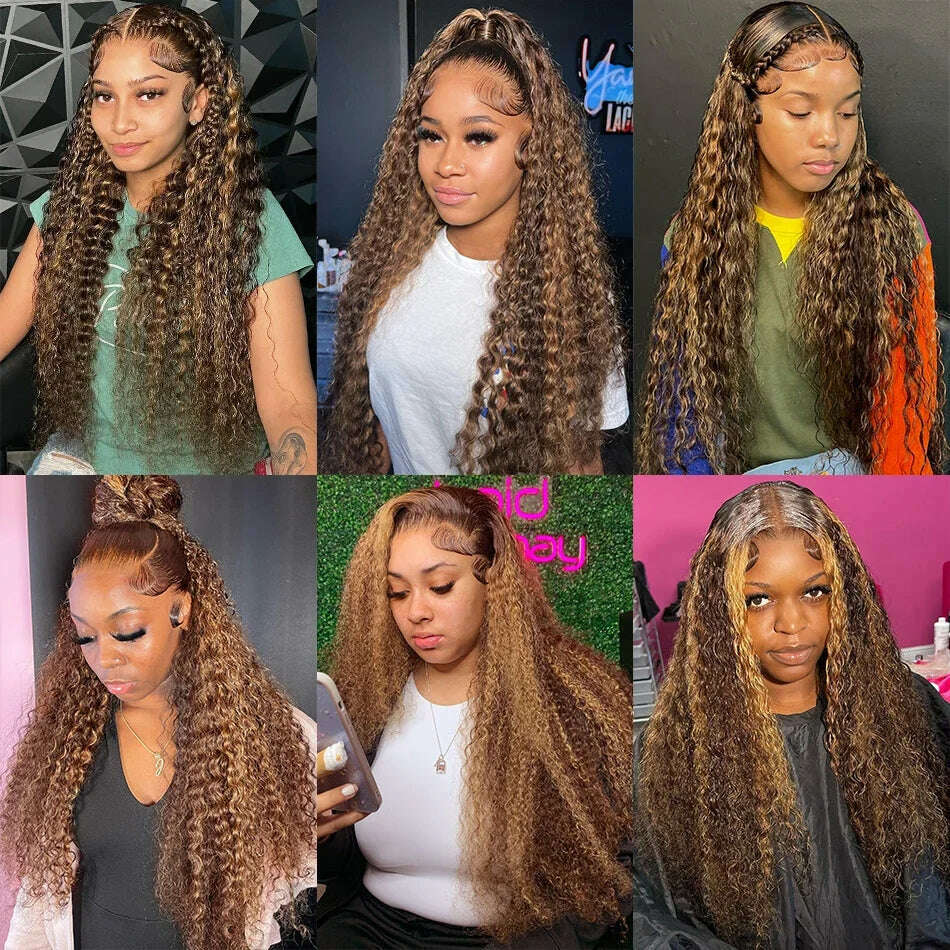 KIMLUD, Ombre Highlight Wig 100% Human Hair Curly Loose Deep Wave Lace Frontal Wig 4/27 Colored Brazilian 13x4 Lace Front Wigs For Women, KIMLUD Womens Clothes