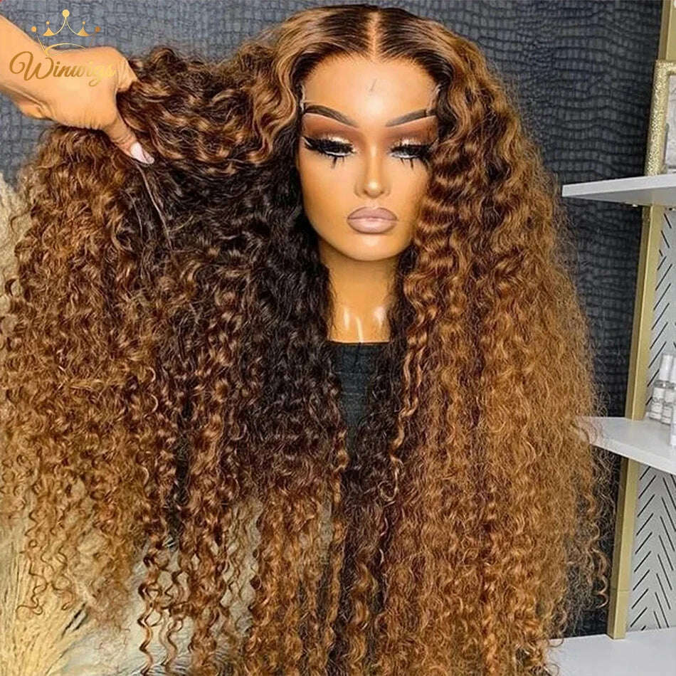 KIMLUD, Ombre Highlight Wig 100% Human Hair Curly Loose Deep Wave Lace Frontal Wig 4/27 Colored Brazilian 13x4 Lace Front Wigs For Women, 4x4 Closure Wig / CHINA / 12INCHES|150%, KIMLUD APPAREL - Womens Clothes