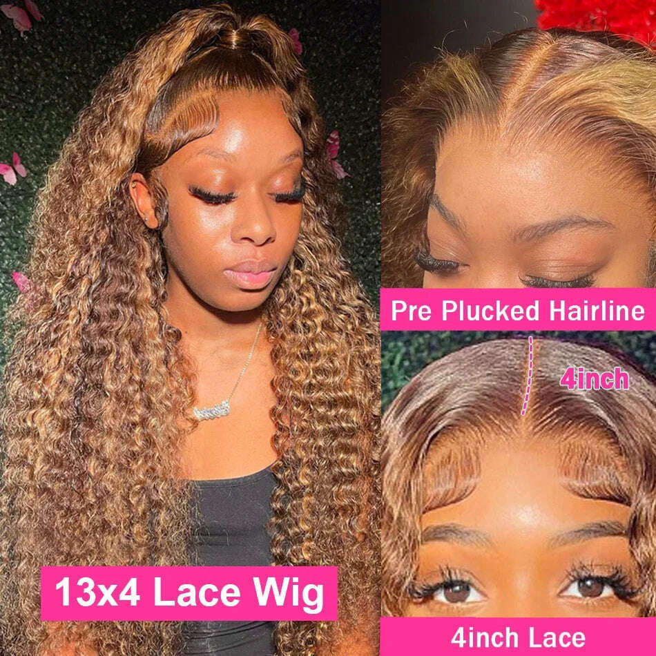 KIMLUD, Ombre Highlight Wig 100% Human Hair Curly Loose Deep Wave Lace Frontal Wig 4/27 Colored Brazilian 13x4 Lace Front Wigs For Women, KIMLUD Womens Clothes