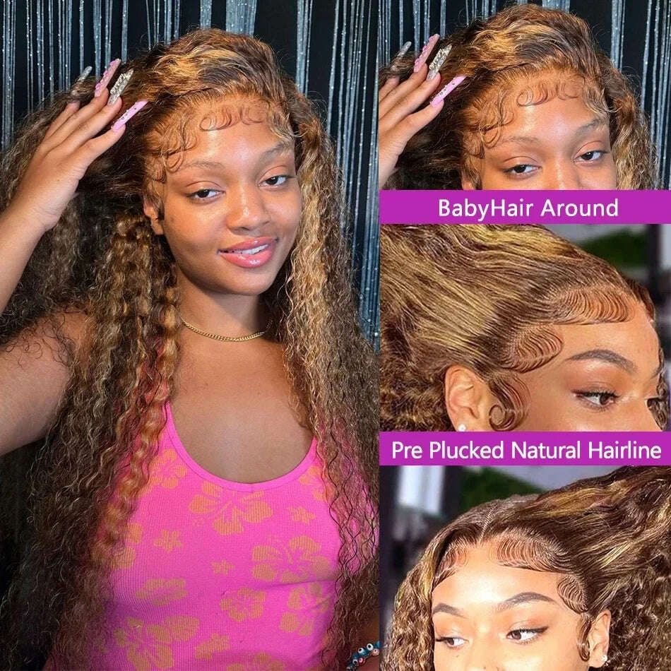 KIMLUD, Ombre Highlight Wig 100% Human Hair Curly Loose Deep Wave Lace Frontal Wig 4/27 Colored Brazilian 13x4 Lace Front Wigs For Women, KIMLUD Womens Clothes