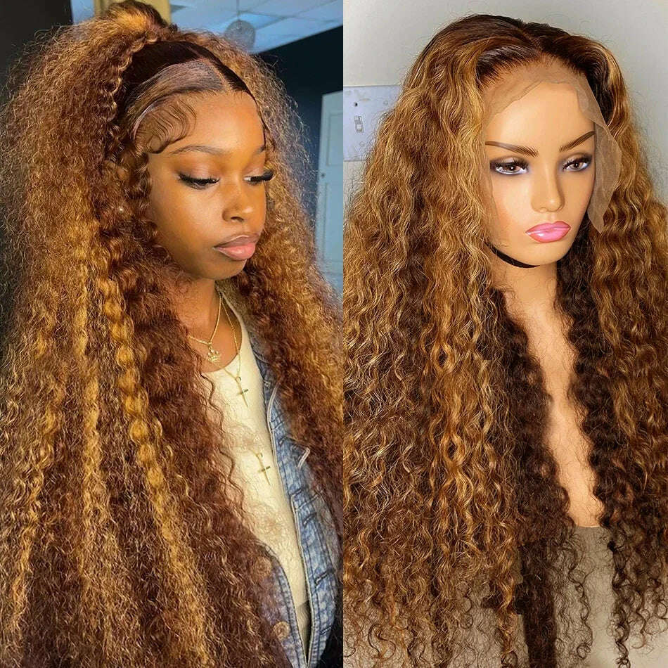 KIMLUD, Ombre Highlight Wig 100% Human Hair Curly Loose Deep Wave Lace Frontal Wig 4/27 Colored Brazilian 13x4 Lace Front Wigs For Women, KIMLUD Womens Clothes