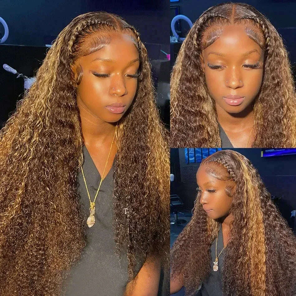 KIMLUD, Ombre Highlight Wig 100% Human Hair Curly Loose Deep Wave Lace Frontal Wig 4/27 Colored Brazilian 13x4 Lace Front Wigs For Women, KIMLUD Womens Clothes