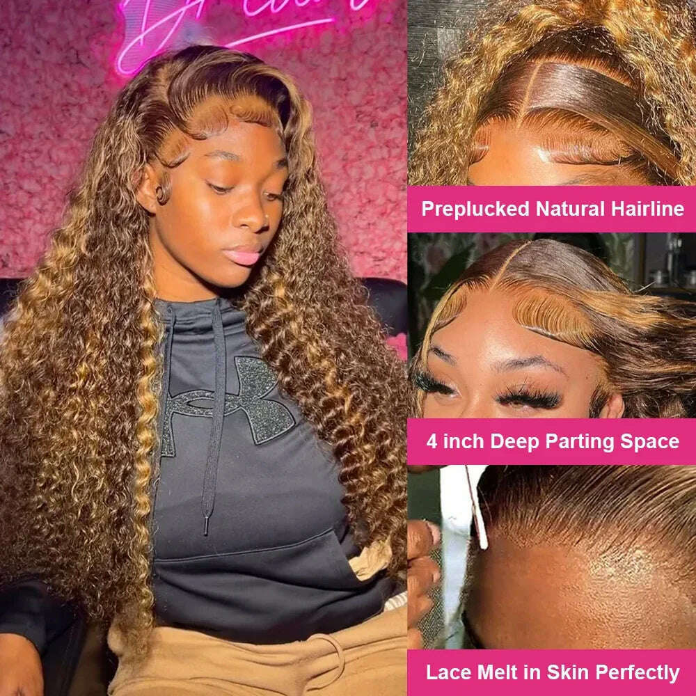 KIMLUD, Ombre Highlight Wig 100% Human Hair Curly Loose Deep Wave Lace Frontal Wig 4/27 Colored Brazilian 13x4 Lace Front Wigs For Women, KIMLUD Womens Clothes