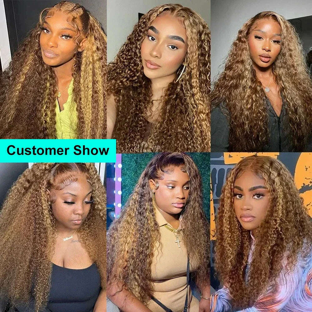 KIMLUD, Ombre Highlight Wig 100% Human Hair Curly Loose Deep Wave Lace Frontal Wig 4/27 Colored Brazilian 13x4 Lace Front Wigs For Women, KIMLUD Womens Clothes