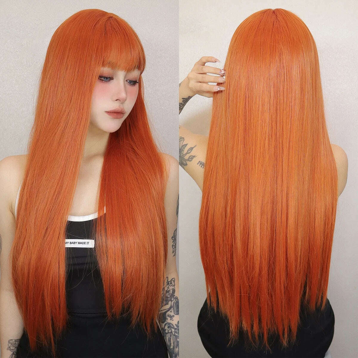Ombre Red Black Cosplay Wigs for Women Long Straight Layered Synthetic Wigs With Bangs Lolita Party Heat Resistant Natural Hair - KIMLUD