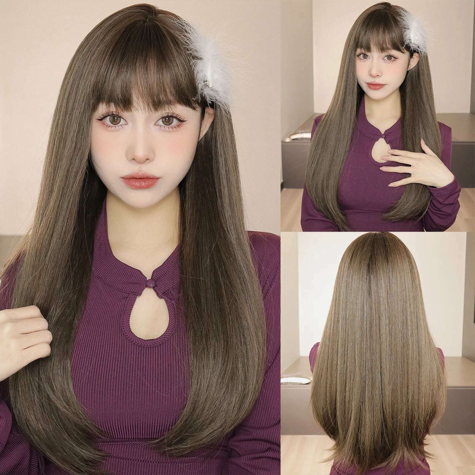 Ombre Red Black Cosplay Wigs for Women Long Straight Layered Synthetic Wigs With Bangs Lolita Party Heat Resistant Natural Hair - KIMLUD