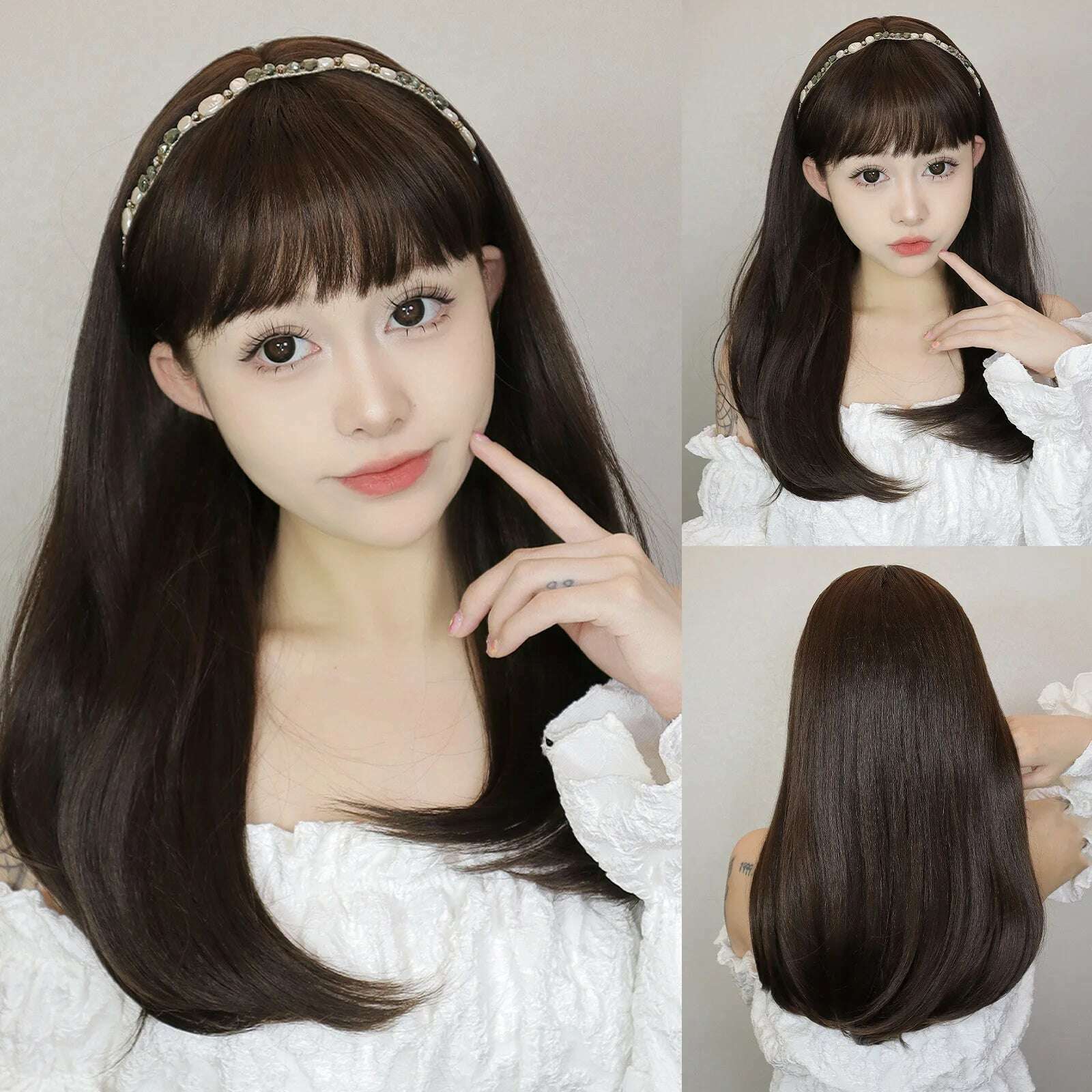 Ombre Red Black Cosplay Wigs for Women Long Straight Layered Synthetic Wigs With Bangs Lolita Party Heat Resistant Natural Hair - KIMLUD