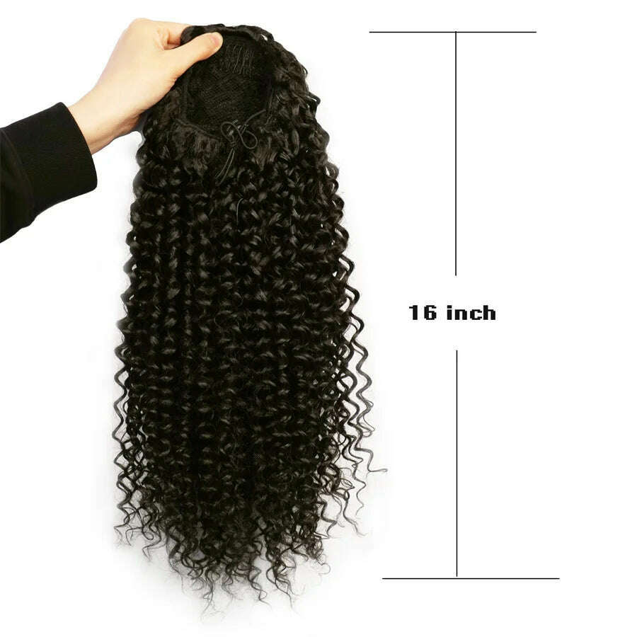 Ombre Synthetic Drawstring Puff Ponytail Extensions Afro Wavy 16 Inch Clip In Ponytail Hair Curly Black Brown Blonde - KIMLUD