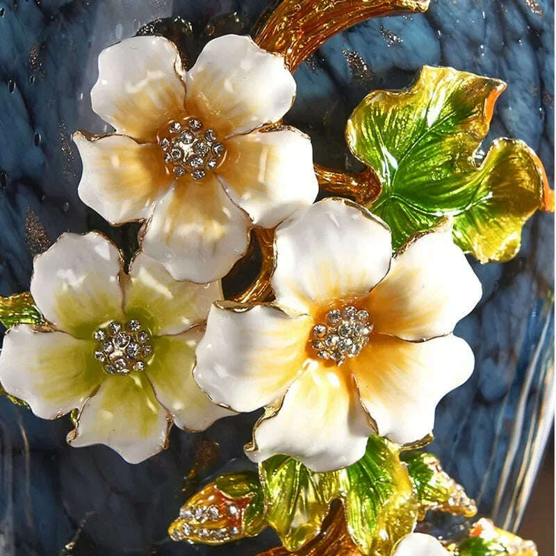 On Sale Light Luxury Enamel Colored Alloy Vase Living Room Decoration Porch Home European Classical Exquisite Flower Arrangement - KIMLUD