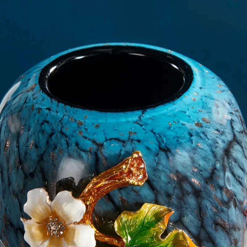 On Sale Light Luxury Enamel Colored Alloy Vase Living Room Decoration Porch Home European Classical Exquisite Flower Arrangement - KIMLUD