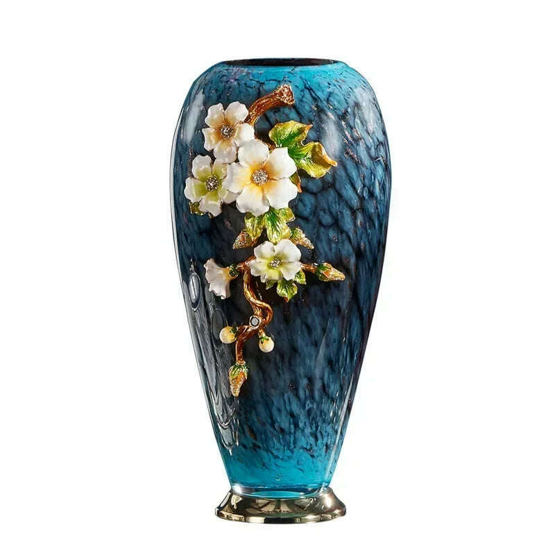On Sale Light Luxury Enamel Colored Alloy Vase Living Room Decoration Porch Home European Classical Exquisite Flower Arrangement - KIMLUD