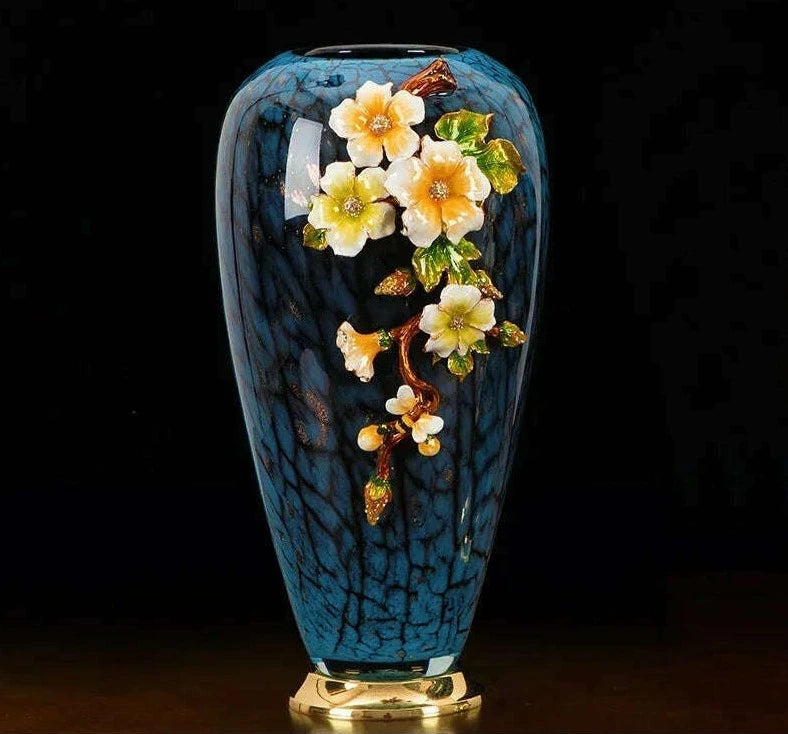 On Sale Light Luxury Enamel Colored Alloy Vase Living Room Decoration Porch Home European Classical Exquisite Flower Arrangement - KIMLUD