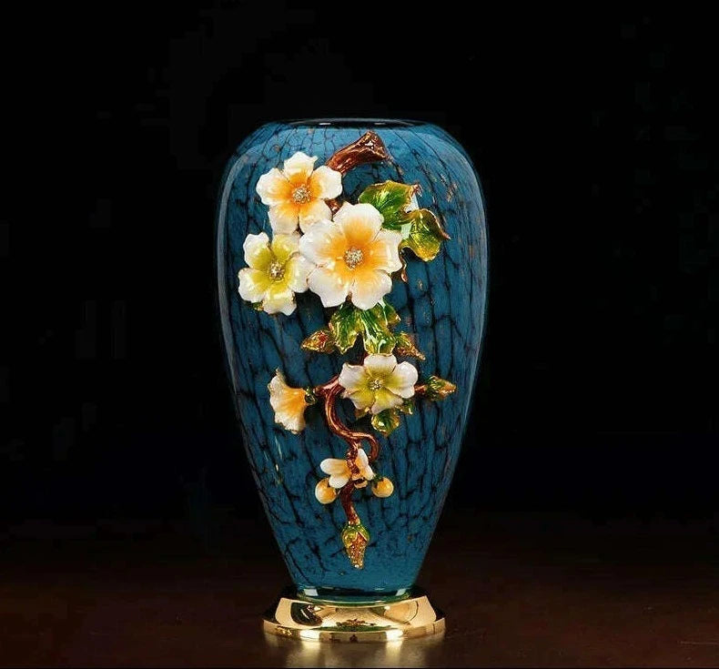 On Sale Light Luxury Enamel Colored Alloy Vase Living Room Decoration Porch Home European Classical Exquisite Flower Arrangement - KIMLUD