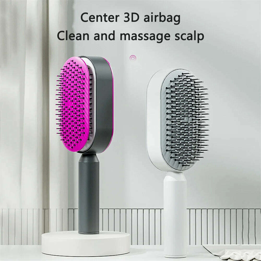KIMLUD, One-Key Quick Self Cleaning Hair Brush Women Massage Comb Hair Brush Air Cushion Detangling Scalp Massage Comb Styling Tools, KIMLUD Womens Clothes