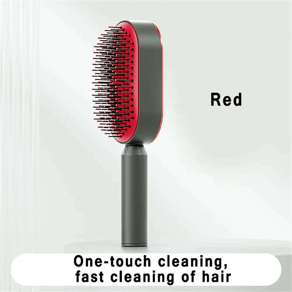 KIMLUD, One-Key Quick Self Cleaning Hair Brush Women Massage Comb Hair Brush Air Cushion Detangling Scalp Massage Comb Styling Tools, Red Comb, KIMLUD Womens Clothes
