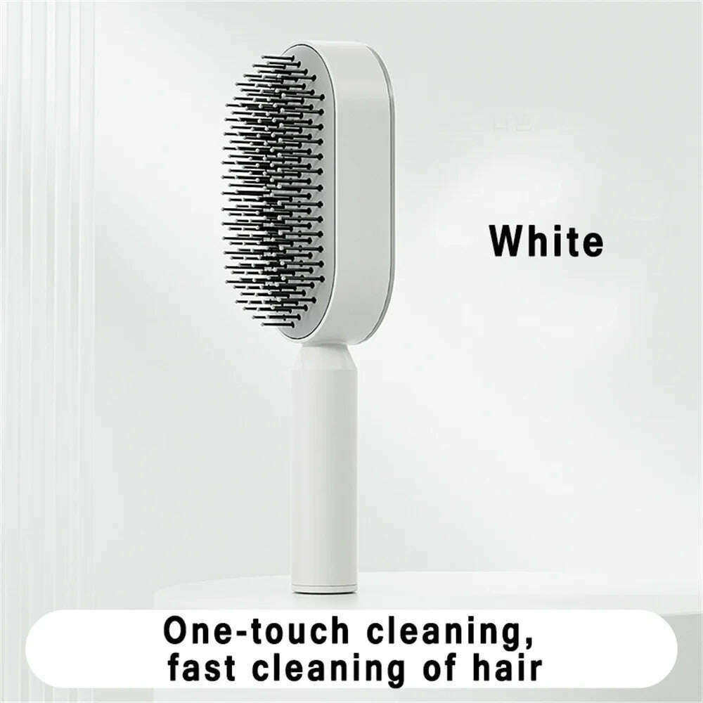 KIMLUD, One-Key Quick Self Cleaning Hair Brush Women Massage Comb Hair Brush Air Cushion Detangling Scalp Massage Comb Styling Tools, White Comb, KIMLUD Womens Clothes