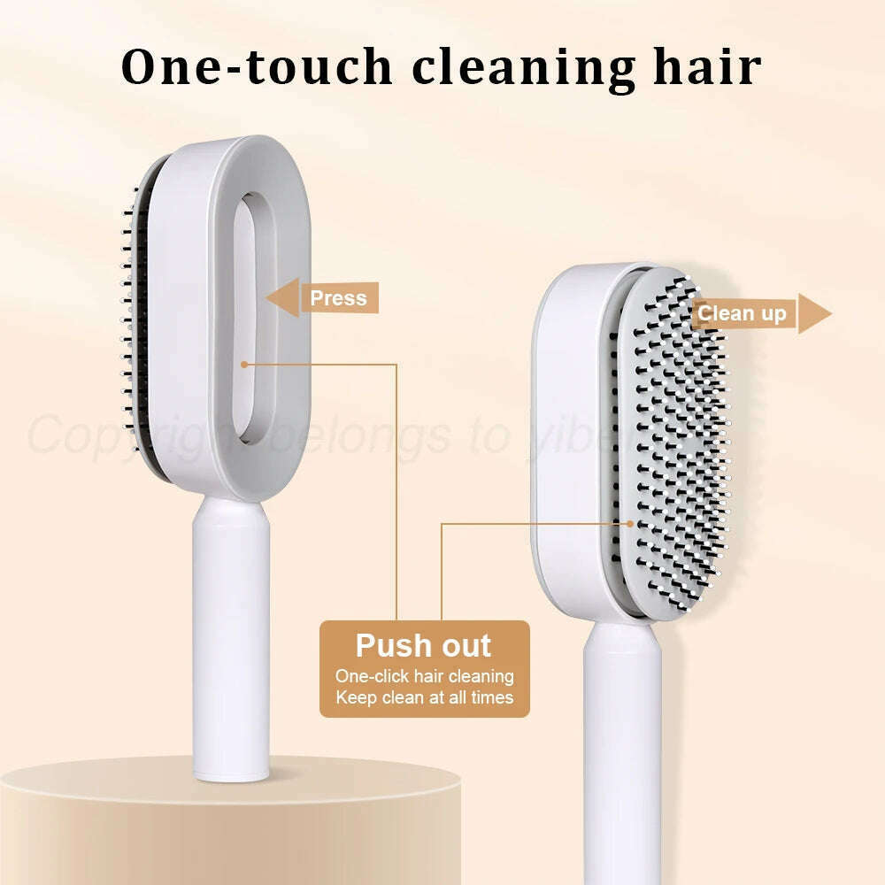 KIMLUD, One-Key Quick Self Cleaning Hair Brush Women Massage Comb Hair Brush Air Cushion Detangling Scalp Massage Comb Styling Tools, KIMLUD Womens Clothes