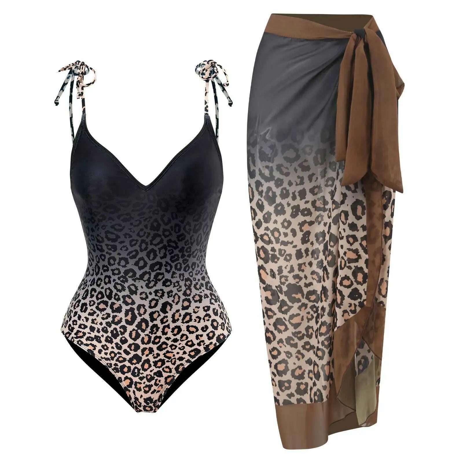 KIMLUD, One Piece Swimsuit Women with Cover Up Leopard Swimwear Lace Up Beachwear 2024 New Luxury Elegant Brazilian Beach Bathing Suit, KIMLUD Women's Clothes