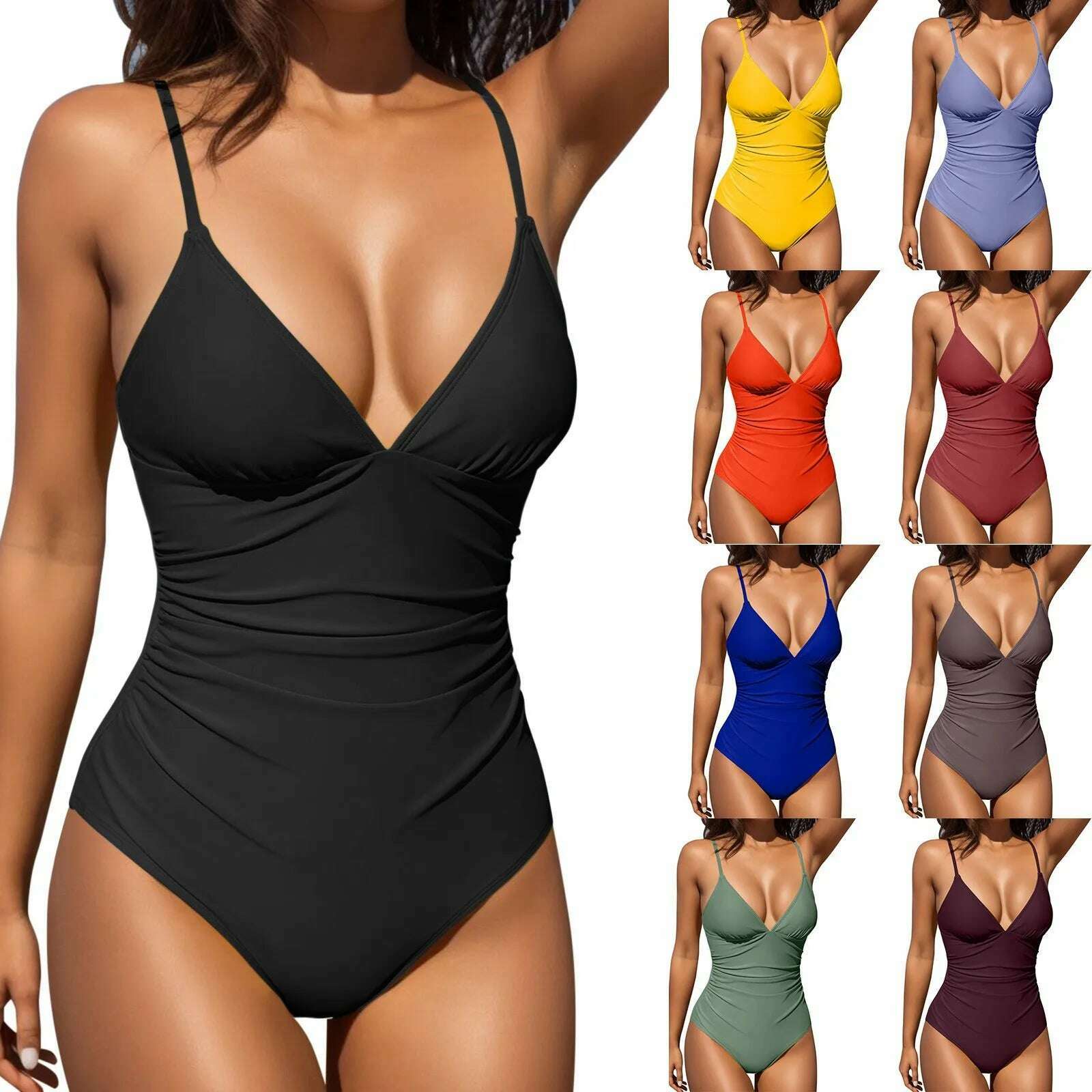 KIMLUD, One Piece Swimwear Women Shirred Vintage Monokini Swimsuit Push Up Bathing Suit Sexy Athletic Training Pool High Waist Bodysuit, KIMLUD Womens Clothes