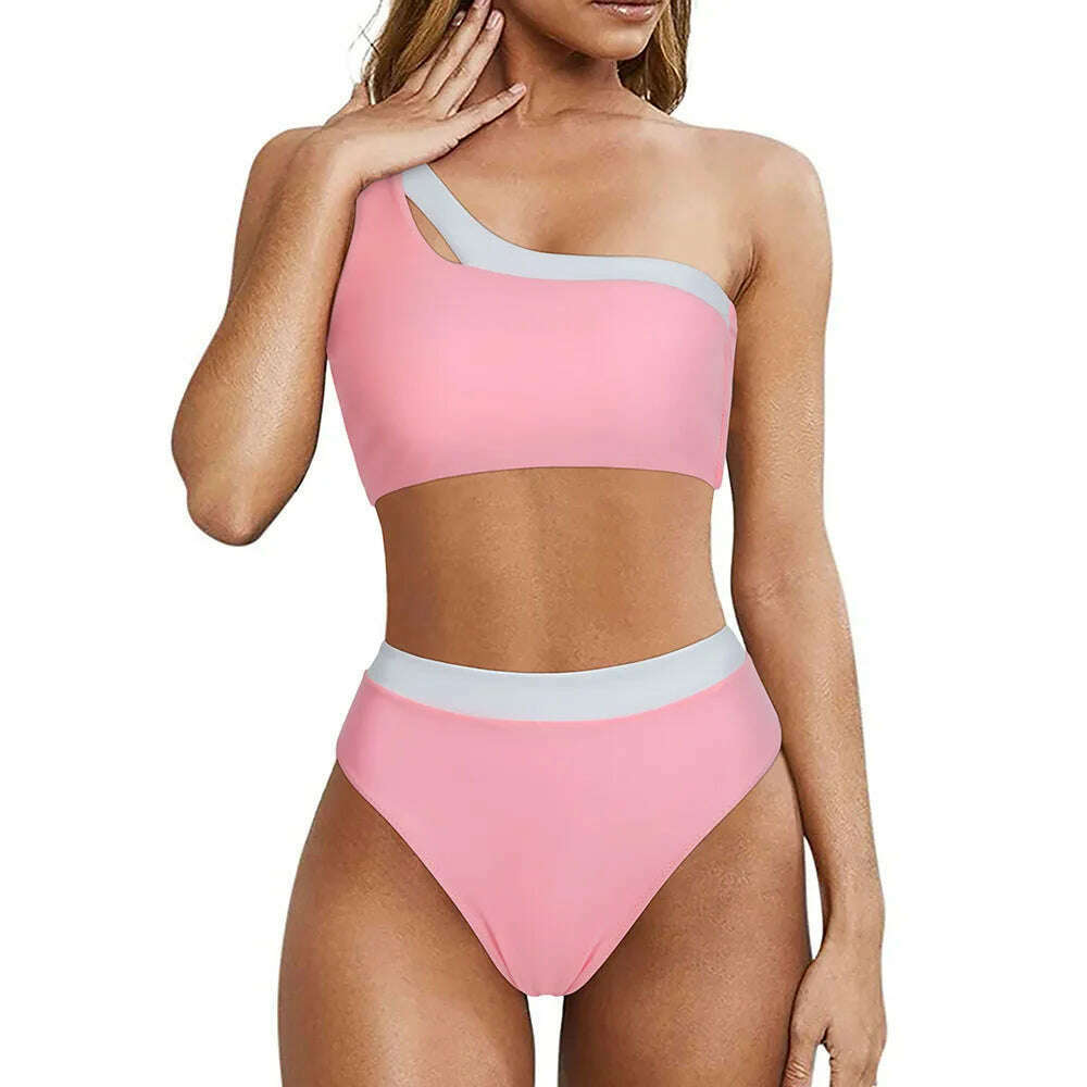 KIMLUD, One Shoulder Bikini Women Swimsuit Push Up Swimwear Female Solid Bathing Suits Summer Beachwear Micro Bikini Set Woman 2023, B5100-2 / S, KIMLUD APPAREL - Womens Clothes