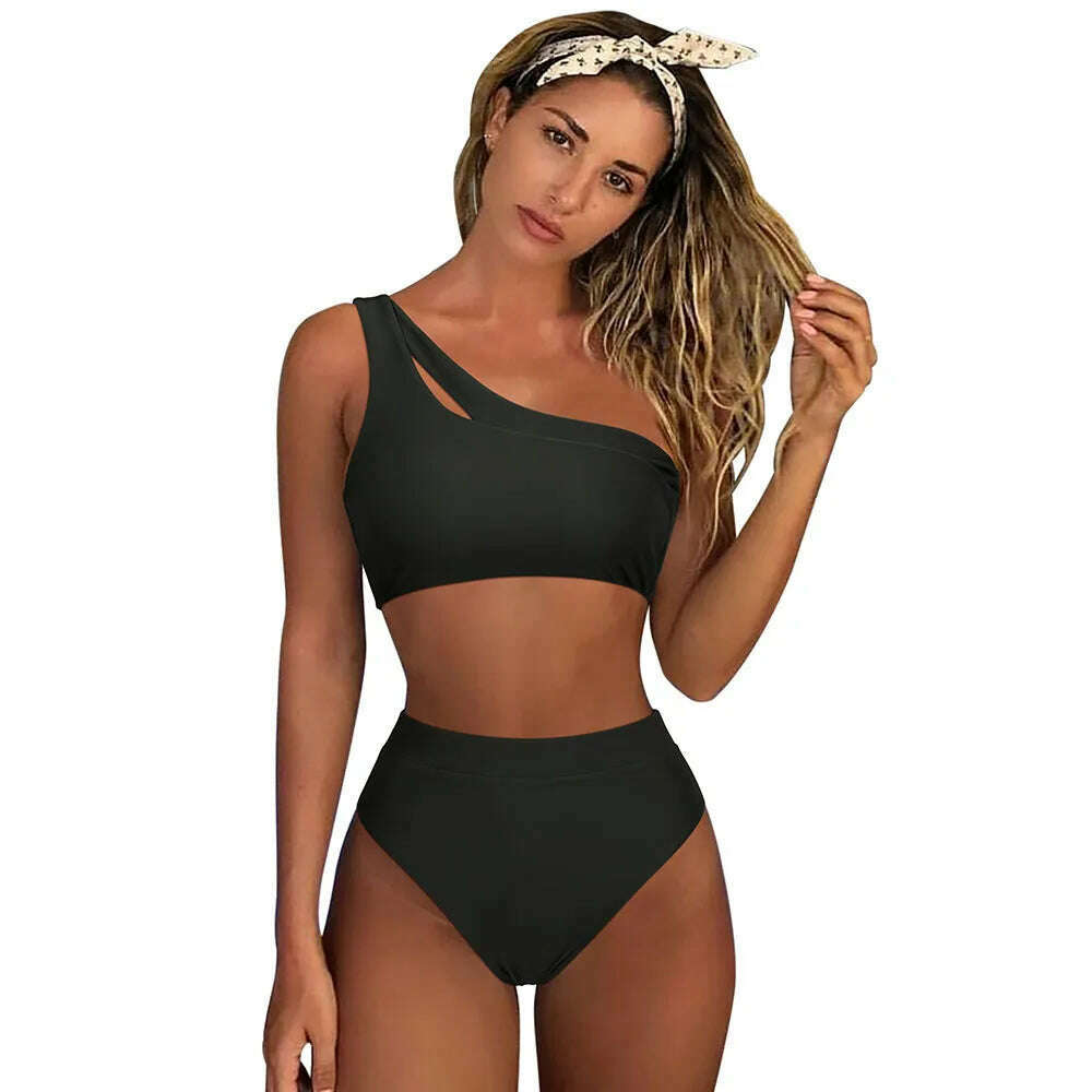 KIMLUD, One Shoulder Bikini Women Swimsuit Push Up Swimwear Female Solid Bathing Suits Summer Beachwear Micro Bikini Set Woman 2023, B5100BK / S, KIMLUD Women's Clothes
