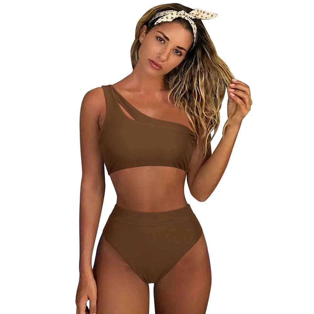 KIMLUD, One Shoulder Bikini Women Swimsuit Push Up Swimwear Female Solid Bathing Suits Summer Beachwear Micro Bikini Set Woman 2023, B5100CO / S, KIMLUD APPAREL - Womens Clothes