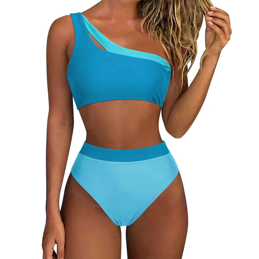 KIMLUD, One Shoulder Bikini Women Swimsuit Push Up Swimwear Female Solid Bathing Suits Summer Beachwear Micro Bikini Set Woman 2023, B5100-7 / S, KIMLUD Women's Clothes